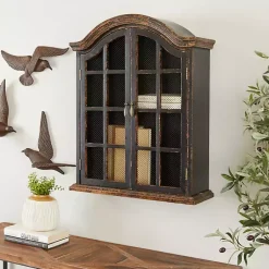 Kirklands Home Distressed Black Wood Wall Cabinet Clearance