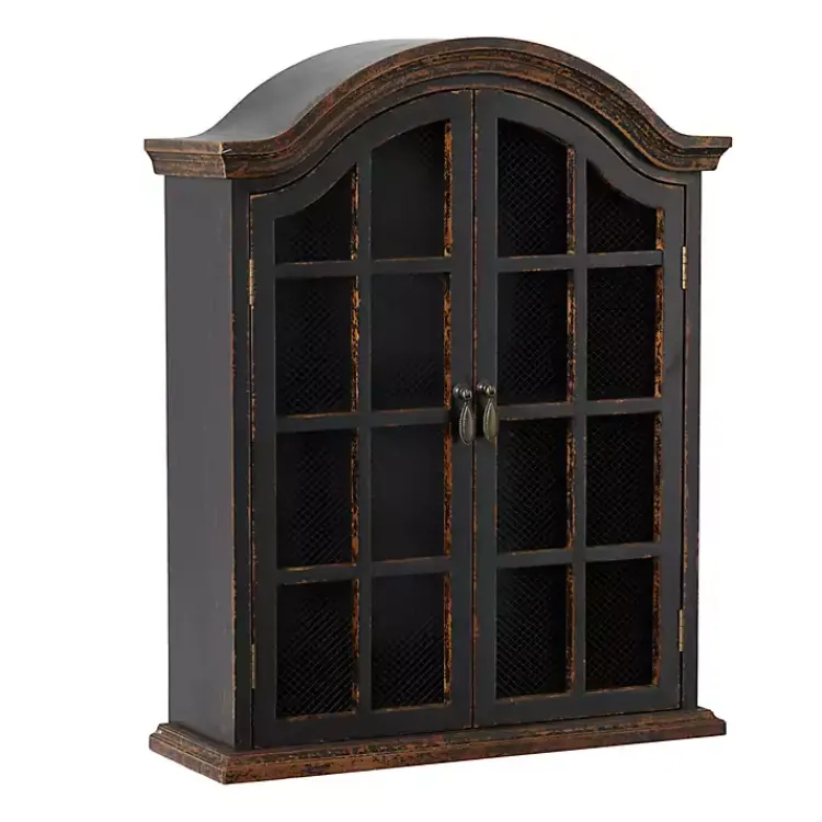 Kirklands Home Distressed Black Wood Wall Cabinet Clearance