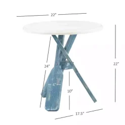 Kirklands Home Distressed Blue Oars Coastal Accent Table White Sale