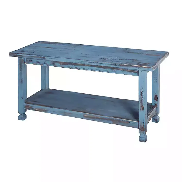 Kirklands Home Distressed Wood Antique Bench Blue New