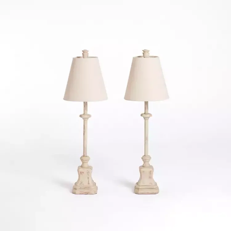 Kirklands Home Distressed Cream Buffet Lamps, Set of 2 Tan New