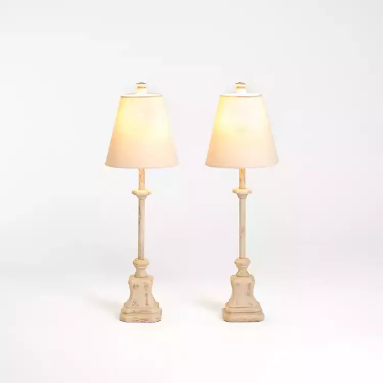 Kirklands Home Distressed Cream Buffet Lamps, Set of 2 Tan New