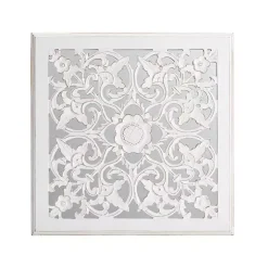 Kirklands Home Distressed Cream Carved Floral Medallion Mirror Discount