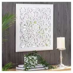Kirklands Home Distressed Cream Carved Floral Medallion Mirror Discount