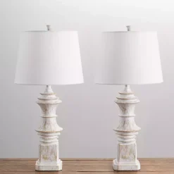Kirklands Home Distressed Cream Carved Table Lamps, Set of 2 White Best