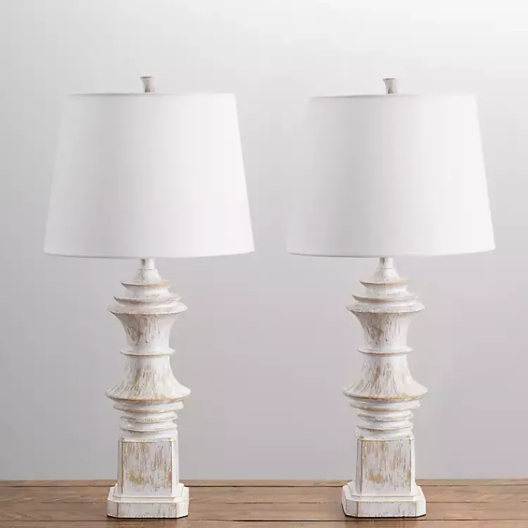 Kirklands Home Distressed Cream Carved Table Lamps, Set of 2 White Best