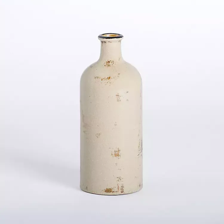 Vases>Kirklands Home Distressed Cream Ceramic Table Vase White