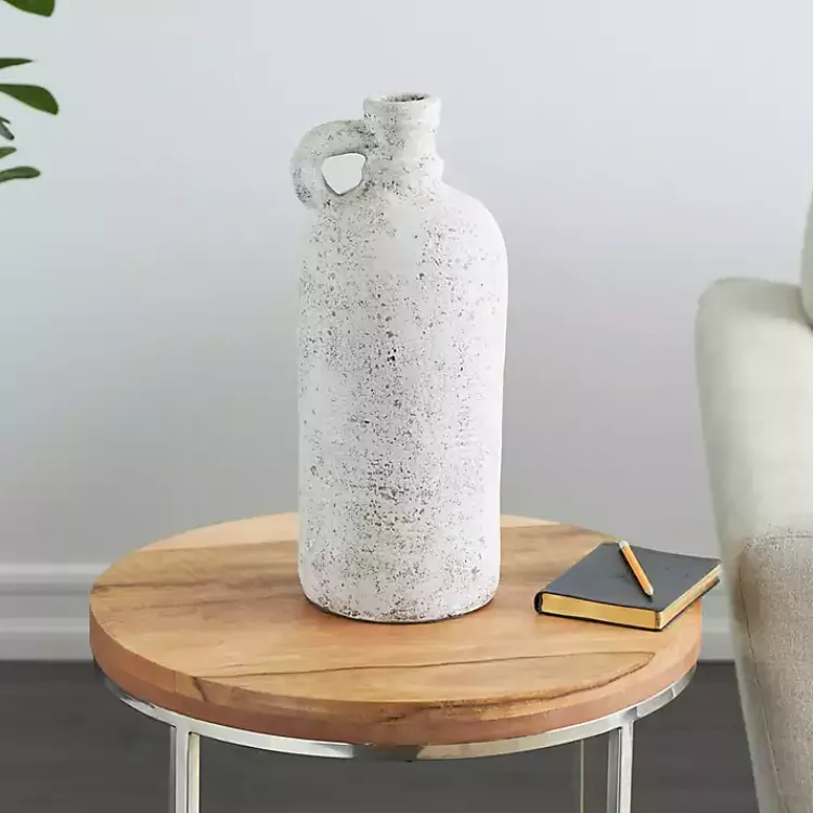 Vases>Kirklands Home Distressed Cream Terracotta Jug Vase White