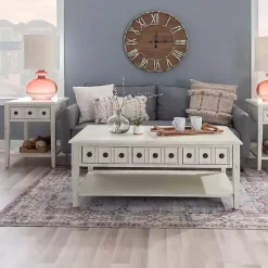 Kirklands Home Distressed Cream Wood 3-Drawer Coffee Table Ivory Sale