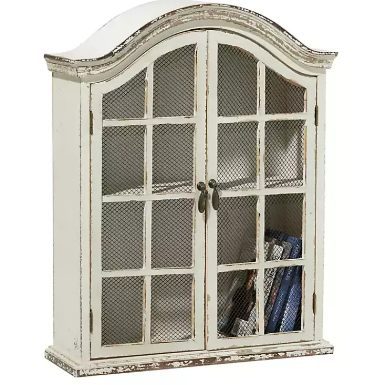 Kirklands Home Distressed Cream Wood Wall Cabinet