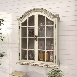 Kirklands Home Distressed Cream Wood Wall Cabinet