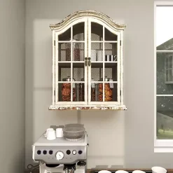 Kirklands Home Distressed Cream Wood Wall Cabinet