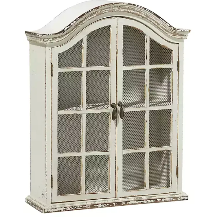 Kirklands Home Distressed Cream Wood Wall Cabinet