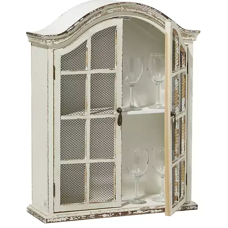 Kirklands Home Distressed Cream Wood Wall Cabinet