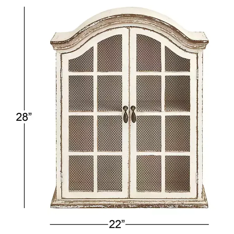 Kirklands Home Distressed Cream Wood Wall Cabinet