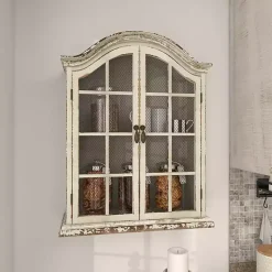 Kirklands Home Distressed Cream Wood Wall Cabinet