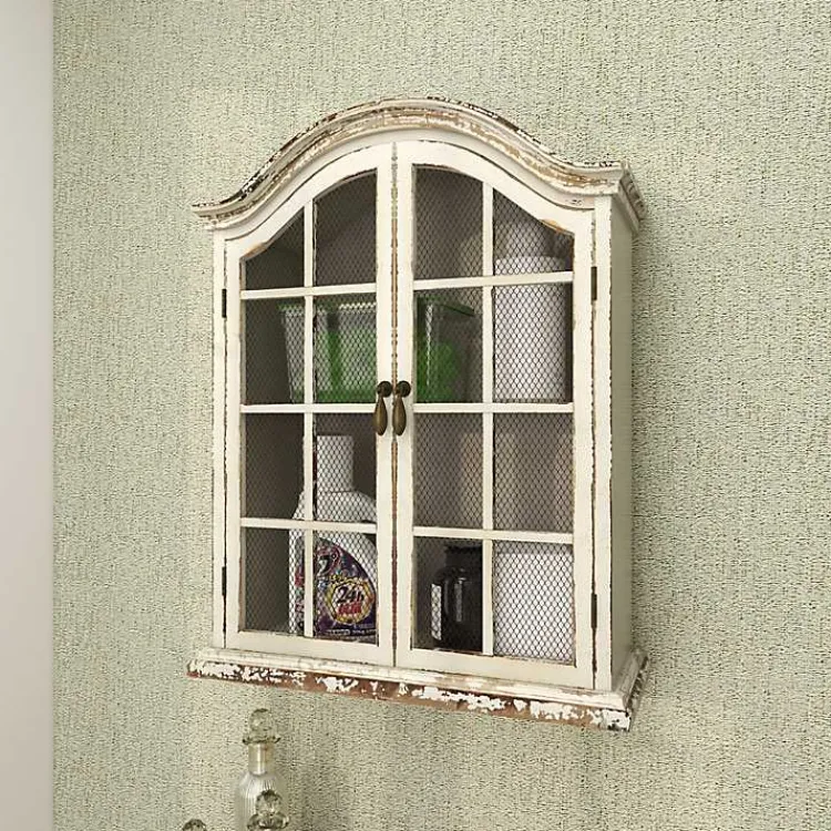 Kirklands Home Distressed Cream Wood Wall Cabinet