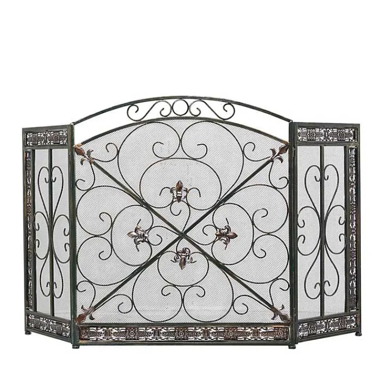 Fireplace Accessories>Kirklands Home Distressed Fleur De Lis Three-Panel Fire Screen