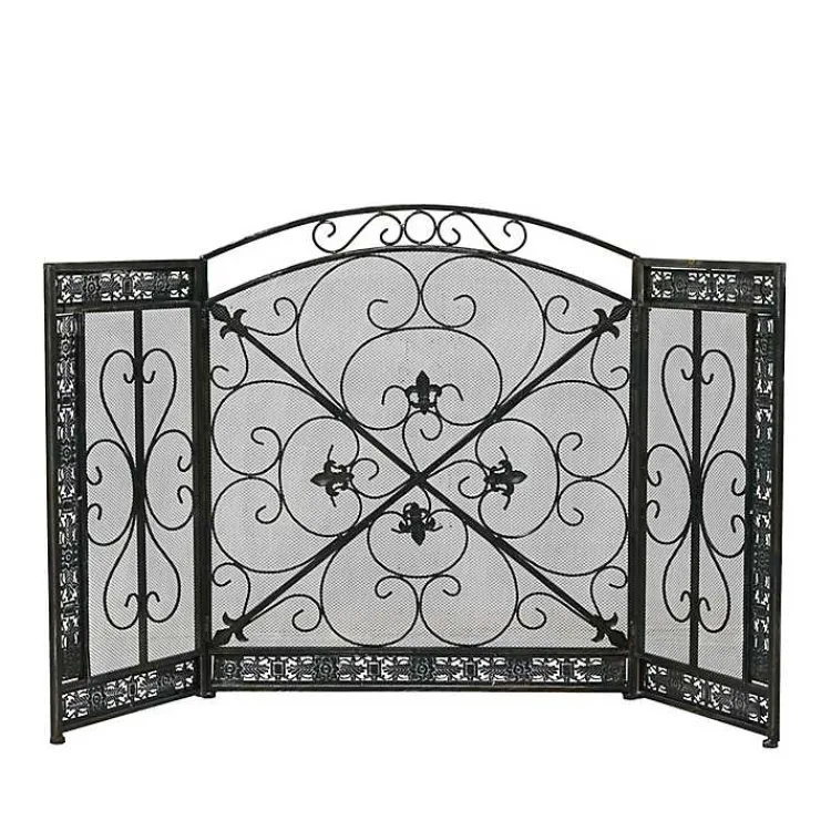 Fireplace Accessories>Kirklands Home Distressed Fleur De Lis Three-Panel Fire Screen