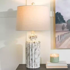 Kirklands Home Distressed Fluted Tuscany Table Lamp Ivory Best