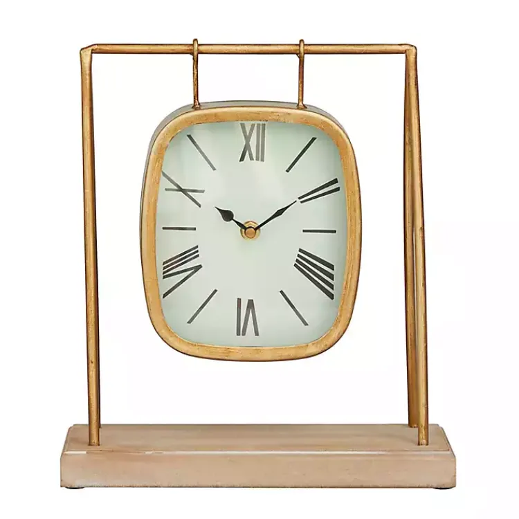 Decorative Accents>Kirklands Home Distressed Gold Frame Square Tabletop Clock