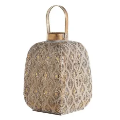 Lanterns>Kirklands Home Distressed Metal Cutout Lantern Gold