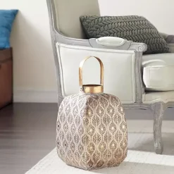 Lanterns>Kirklands Home Distressed Metal Cutout Lantern Gold
