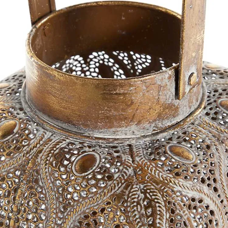 Lanterns>Kirklands Home Distressed Metal Cutout Lantern Gold