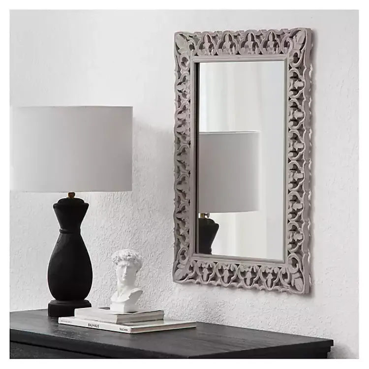 Kirklands Home Distressed Gray Botanical Rectangle Wall Mirror Outlet