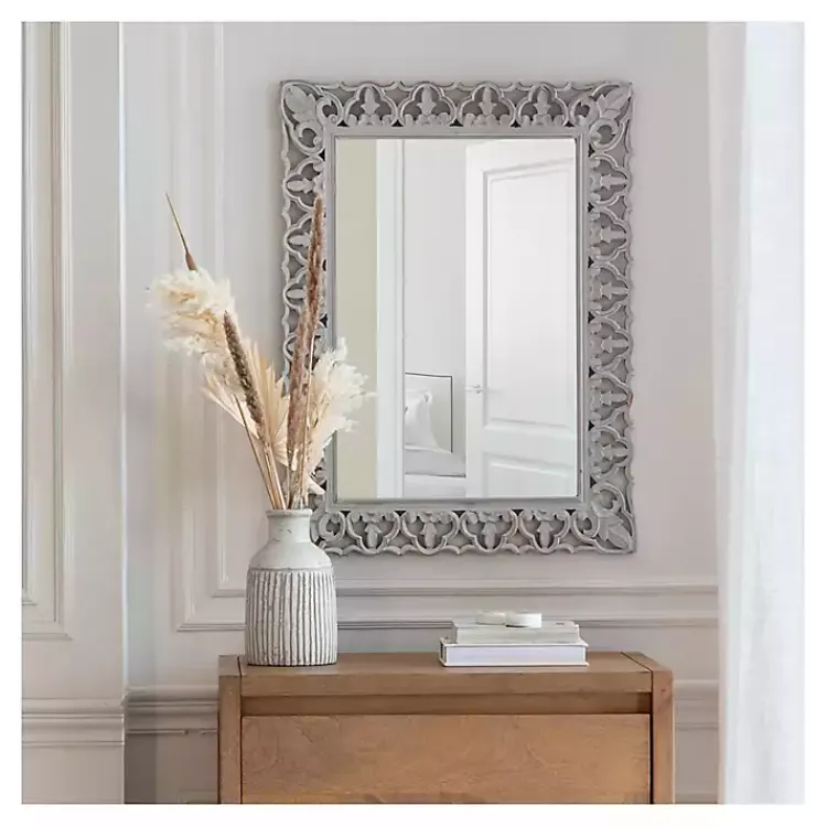 Kirklands Home Distressed Gray Botanical Rectangle Wall Mirror Outlet