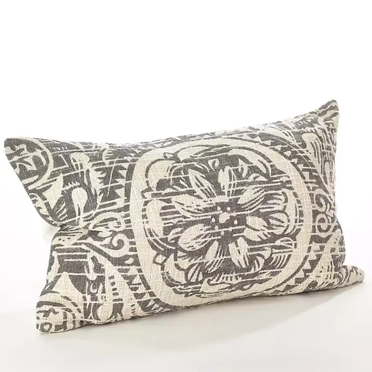 Pillows>Kirklands Home Distressed Gray Floral Lumbar Pillow