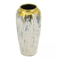 Vases>Kirklands Home Distressed Gray Vase with Gold Splatter, 14 in.