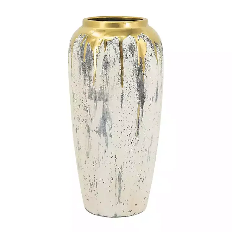 Vases>Kirklands Home Distressed Gray Vase with Gold Splatter, 14 in.
