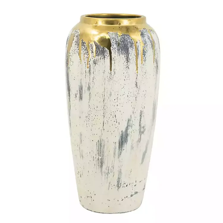 Vases>Kirklands Home Distressed Gray Vase with Gold Splatter, 14 in.