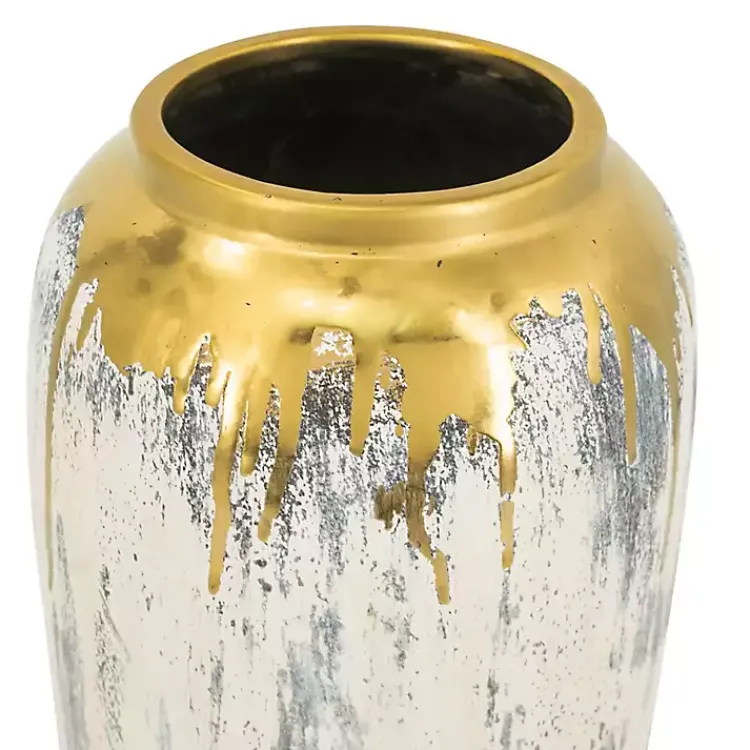 Vases>Kirklands Home Distressed Gray Vase with Gold Splatter, 14 in.