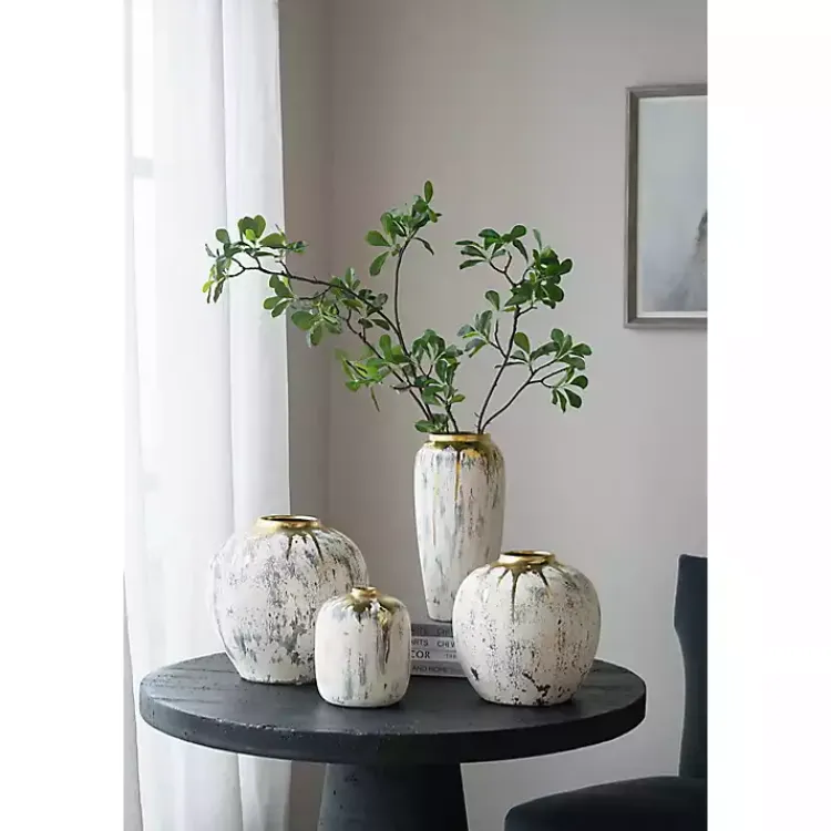 Vases>Kirklands Home Distressed Gray Vase with Gold Splatter, 14 in.