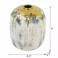 Vases>Kirklands Home Distressed Gray Vase with Gold Splatter, 8 in.