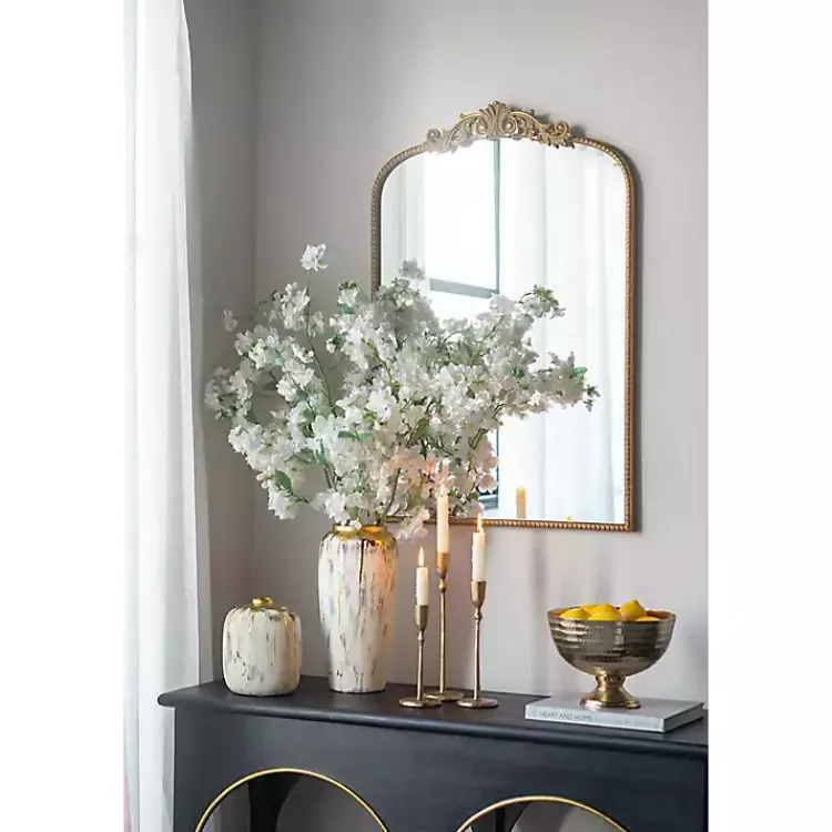 Vases>Kirklands Home Distressed Gray Vase with Gold Splatter, 8 in.