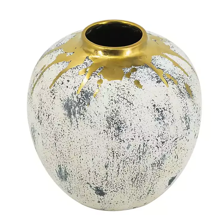 Vases>Kirklands Home Distressed Gray Vase with Gold Splatter, 10 in.