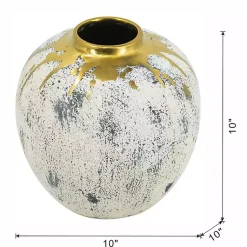 Vases>Kirklands Home Distressed Gray Vase with Gold Splatter, 10 in.