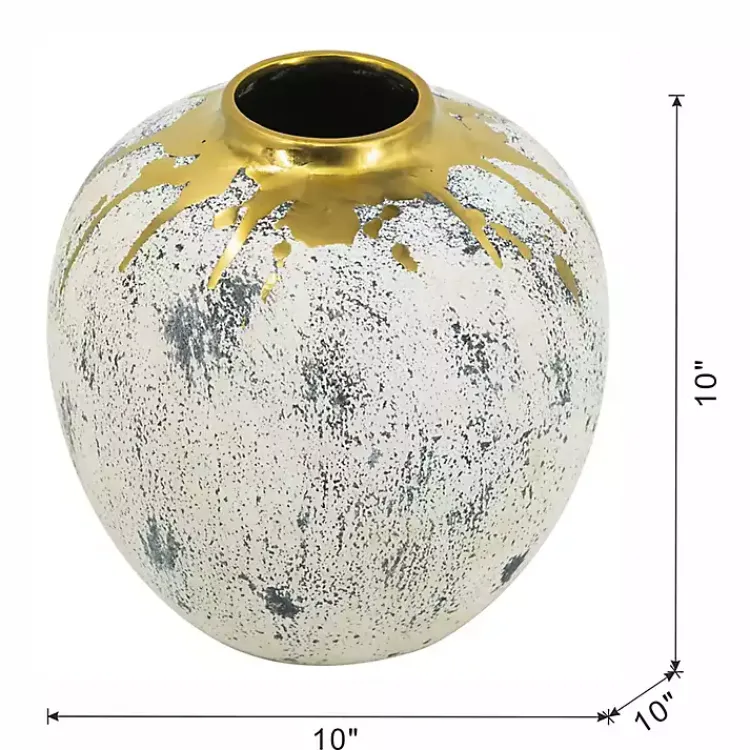 Vases>Kirklands Home Distressed Gray Vase with Gold Splatter, 10 in.