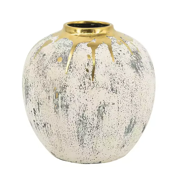 Vases>Kirklands Home Distressed Gray Vase with Gold Splatter, 10 in.