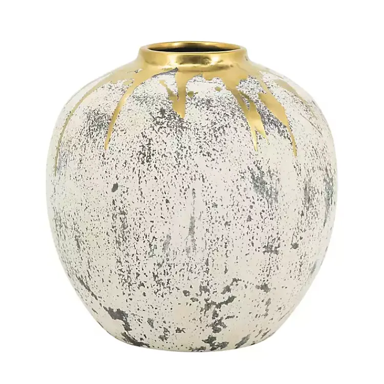 Vases>Kirklands Home Distressed Gray Vase with Gold Splatter, 10 in.