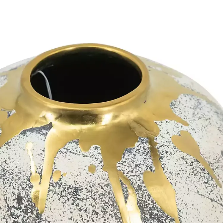 Vases>Kirklands Home Distressed Gray Vase with Gold Splatter, 10 in.