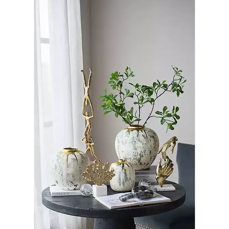 Vases>Kirklands Home Distressed Gray Vase with Gold Splatter, 10 in.