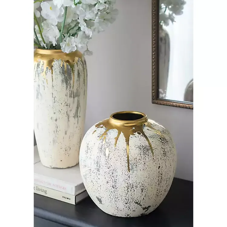 Vases>Kirklands Home Distressed Gray Vase with Gold Splatter, 10 in.