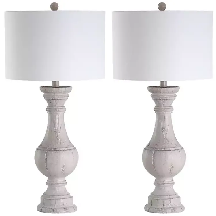 Kirklands Home Distressed Ivory Faux Wood Table Lamps, Set of 2 White Online