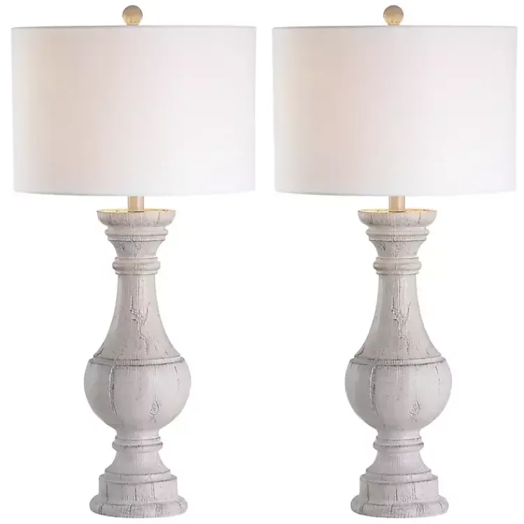 Kirklands Home Distressed Ivory Faux Wood Table Lamps, Set of 2 White Online