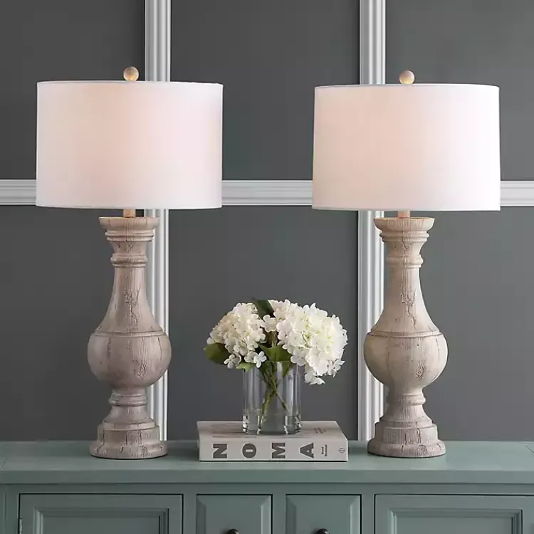 Kirklands Home Distressed Ivory Faux Wood Table Lamps, Set of 2 White Online