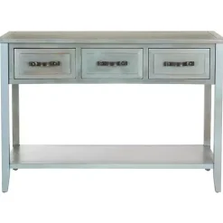 Kirklands Home Distressed Light 3-Drawer Console Table Blue Clearance